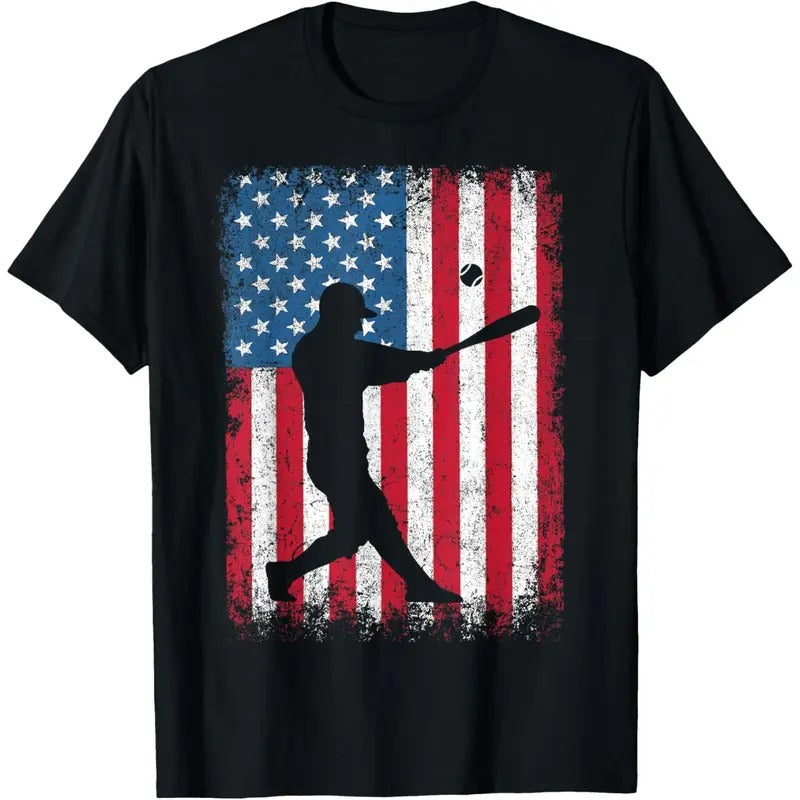 American Flag Vintage Baseball Flag T-Shirt Dad Mom Tee T-Shirt made in usa Hoodie Sweatshirt | PrintMintTees.com