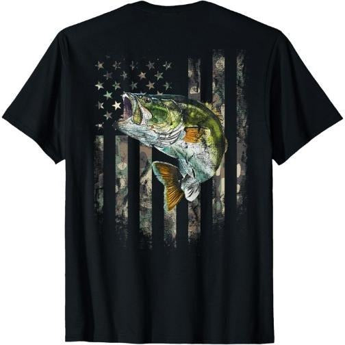 American Flag (Print on the Back) Camo Bass Fish Fishing T-Shirt Made in USA Hoodie Sweatshirt | PrintMintTees.com