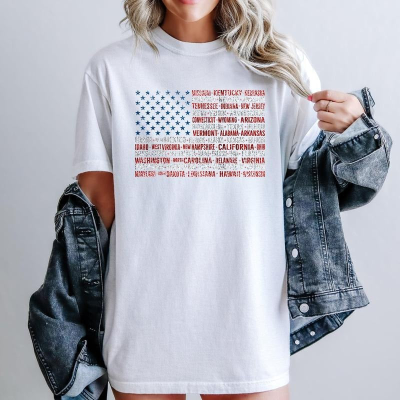 American Flag, States, USA, Patriotic, America, 4th of July Tshirt, Women's Comfort Colors Tee Hoodie Sweatshirt