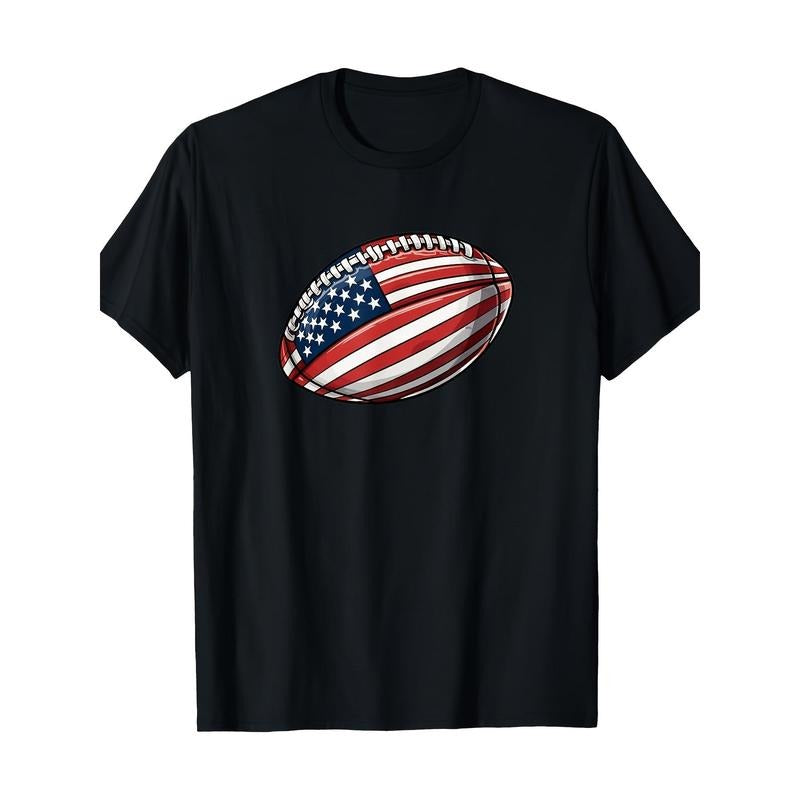 American Football 4th July American Flag Patriotic Football 220g100% Cotton T-Shirt made in usa Hoodie Sweatshirt