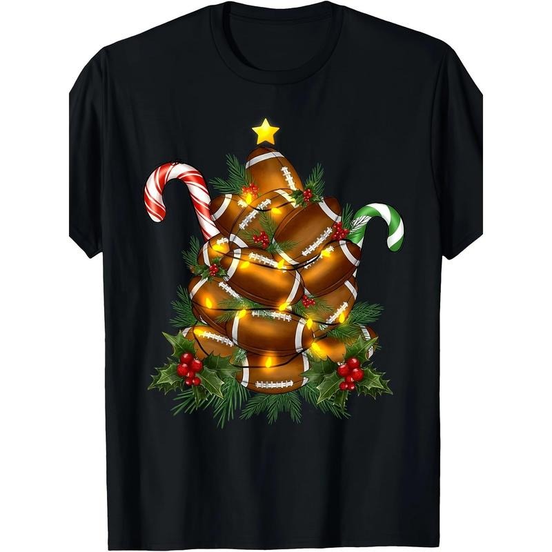 American Football Christmas Tree Christmas Pajamas Men Boys T-Shirt100% Cotton, 220g. made in usa Shirt Hoodie Sweatshirt