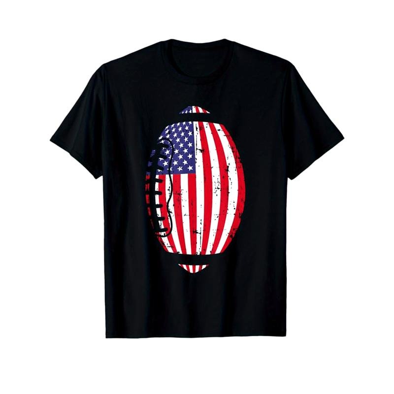 American Football Print Men's Cotton T-shirt, Graphic Tee Men's Outdoor Clothes, Men's Clothing, Casual Short Sleeve Crew...
