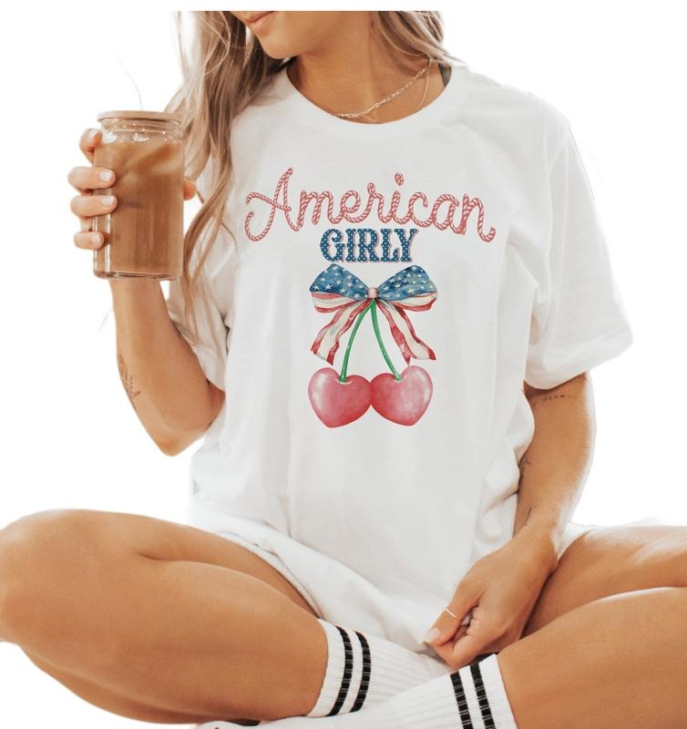 American Girly Coquette Cherry Shirt, America Shirt, Fourth Of July, American Flag, 1776 Tee, Unisex T-Shirt, Gifts For...