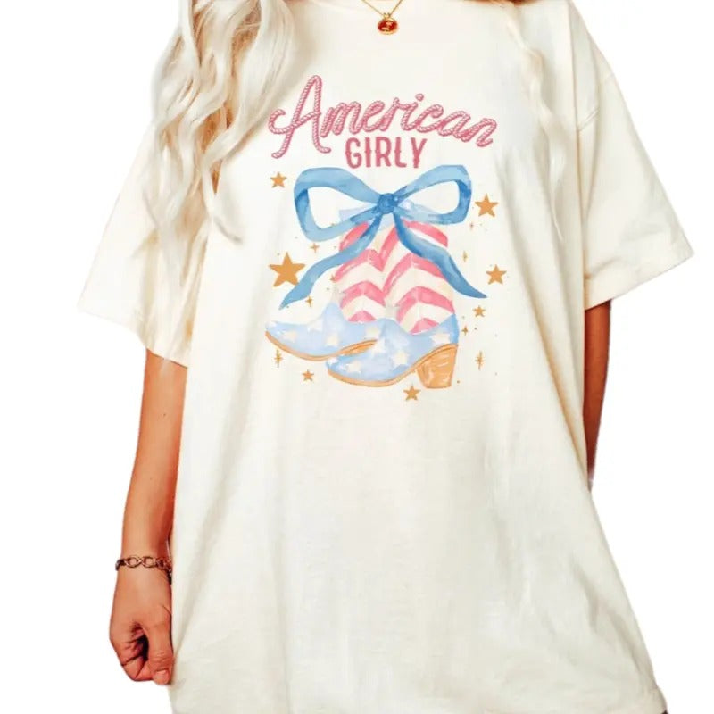 American Girly Shirt, Coquette 4th Of July Shirt, Fourth Of July Shirt, Summer Shirt, Unisex T-Shirt, Gifts For Friends,...