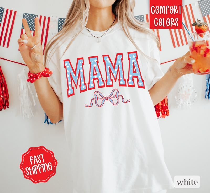 American Mama Shirt Comfort Colors, July 4th Mama Shirt, USA Oversized Graphic Tshirt, Patriotic MAMA Tshirts Hoodie...