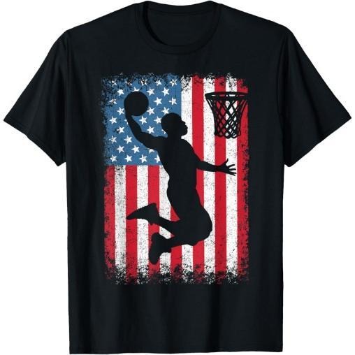 American Patriotic Basketball 4th of July USA Flag Men Boys T-Shirt Made in USA Hoodie Sweatshirt | PrintMintTees.com