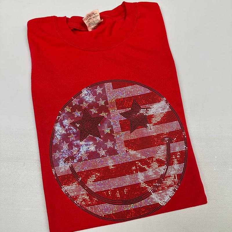 American SPANGLED Happy Face Comfort Colors T-Shirt Hoodie, Sweatshirt | PrintMintTees.com