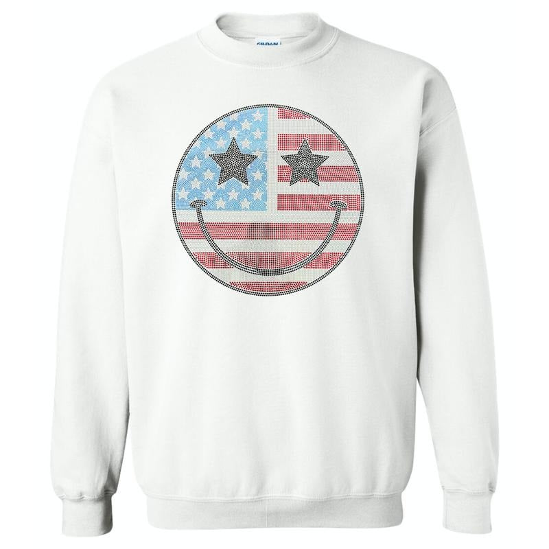 American SPANGLED Happy Face Sweatshirt T-Shirts, Hoodie | PrintMintTees.com