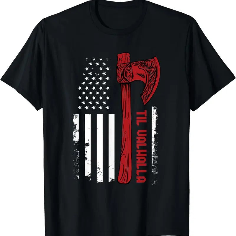 American Viking Axe Flag - Til Valhalla - Norse Mythology T-Shirt Hoodie, Sweatshirt | PrintMintTees.com