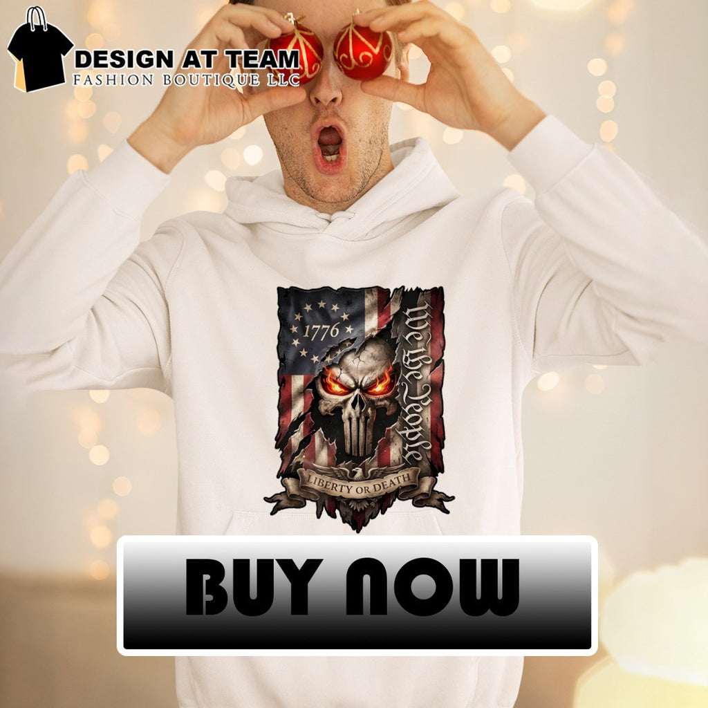 American flag Skull Featuring 1776 We The People Liberty or Death shirt