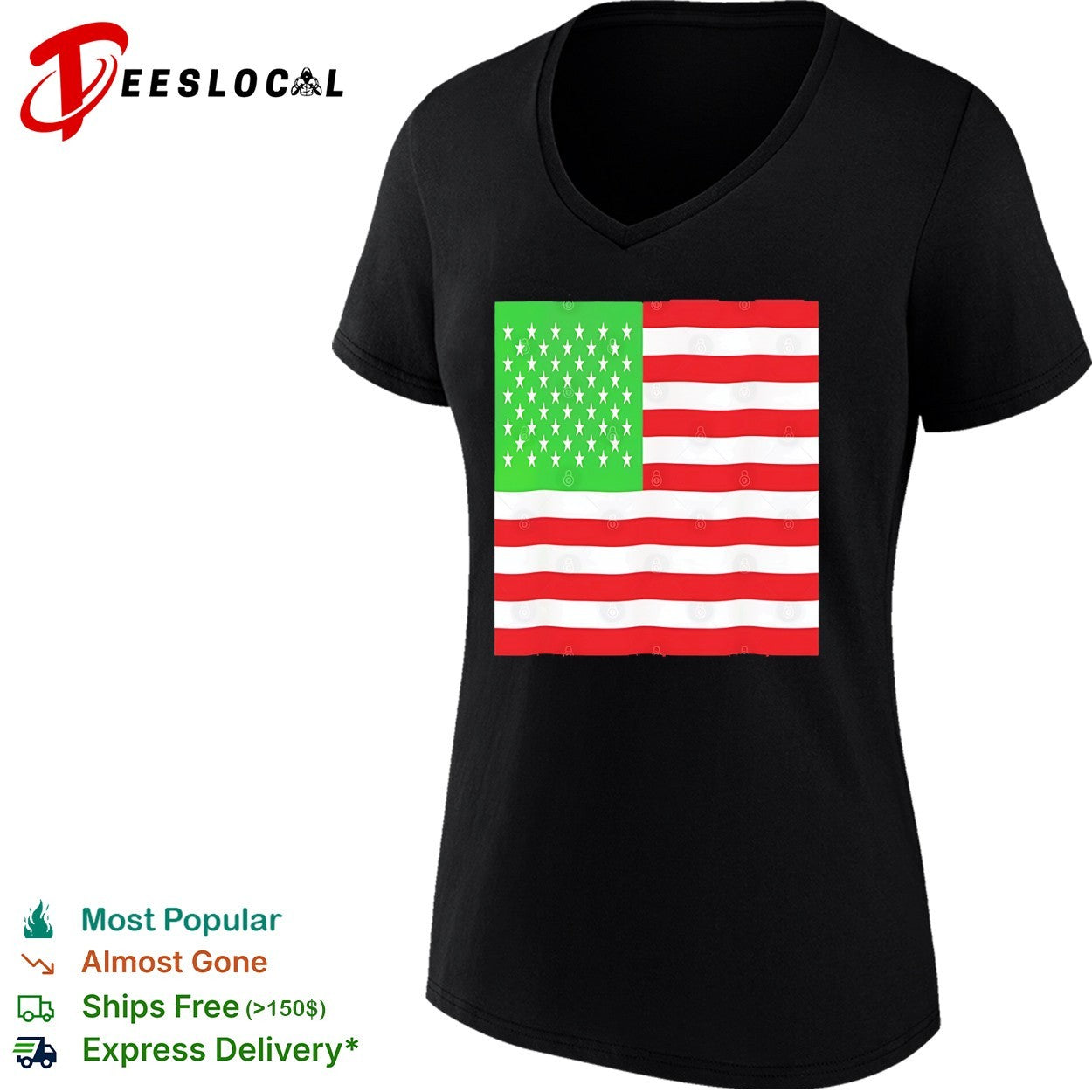 American flag design with green and red color variant shirt