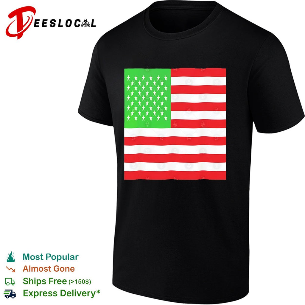 American flag design with green and red color variant shirt