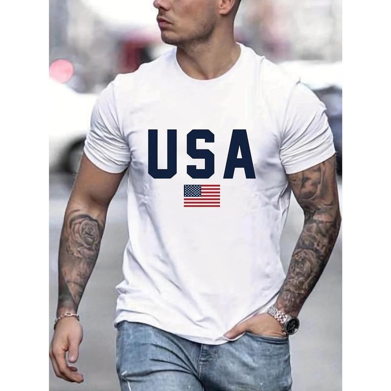 American letter printed T-shirt men's casual style summer slightly elastic round neck T-shirt made in usa Hoodie Sweatshirt