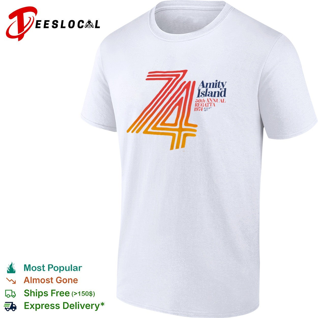 Amity Island 50th Annual Regatta 1974 July 4th 10th Jaws Movie shirt