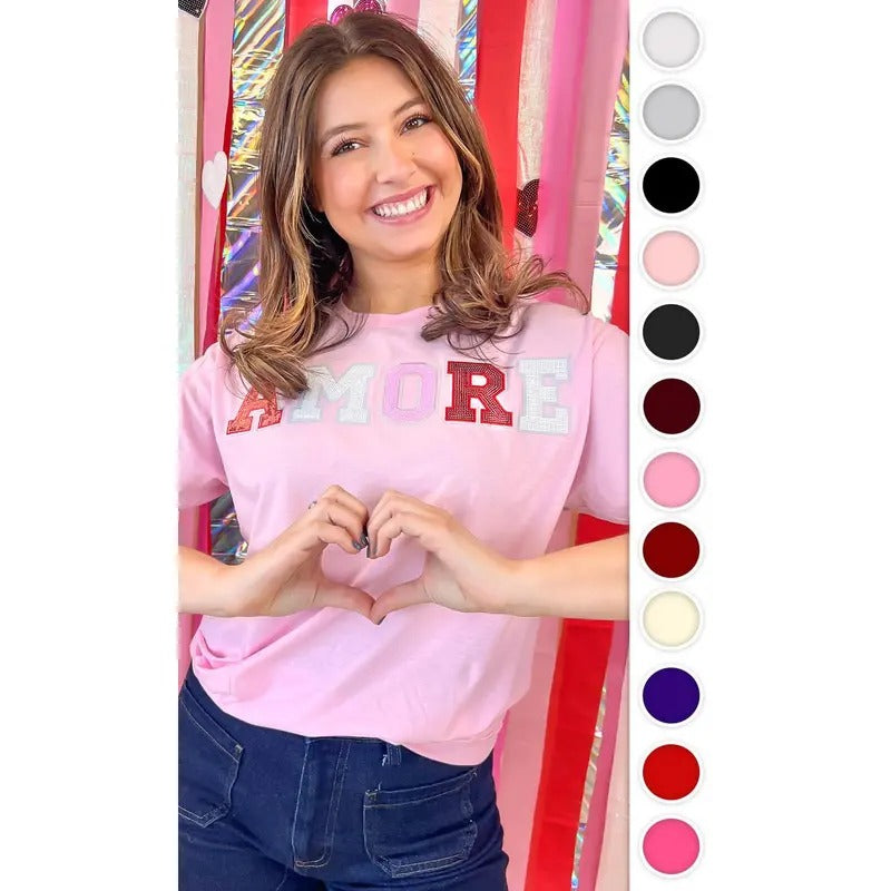 Amore Sequin Valentine Graphic T-Shirt Hoodie Sweatshirt | PrintMintTees.com