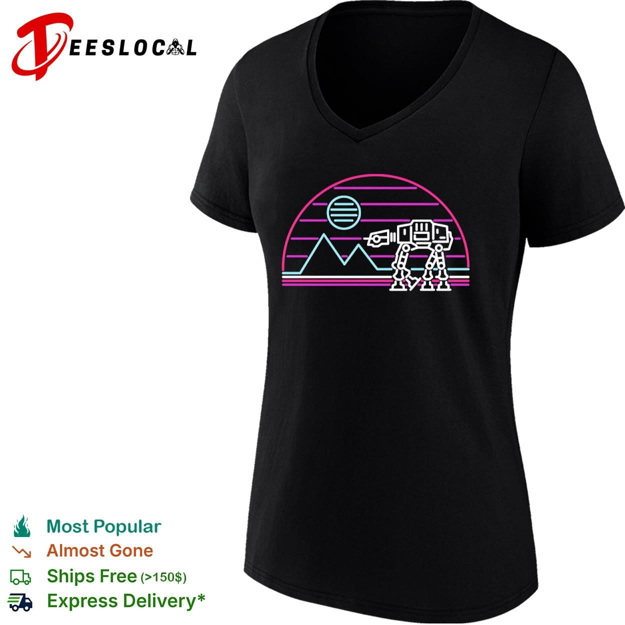 An AT-AT on Hoth style of a neon sign shirt