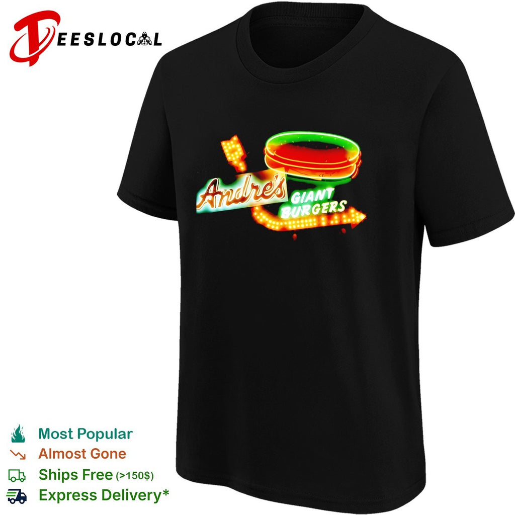 Andre’s Giant Burgers neon sign restaurant shirt