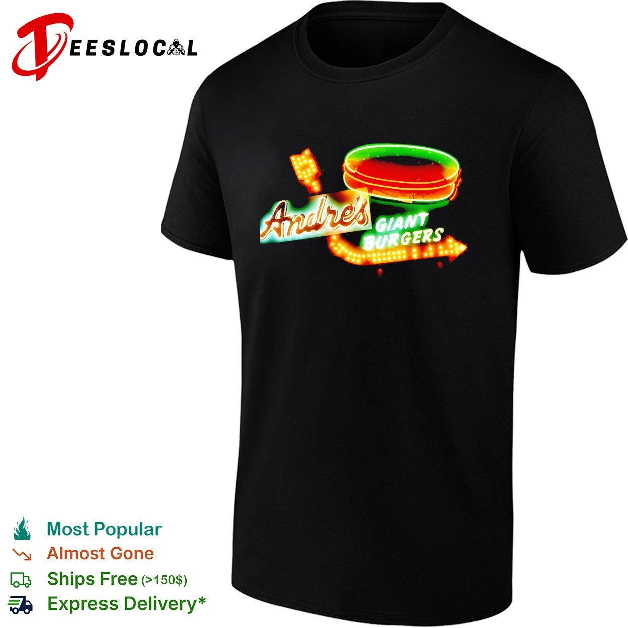Andre’s Giant Burgers neon sign restaurant shirt