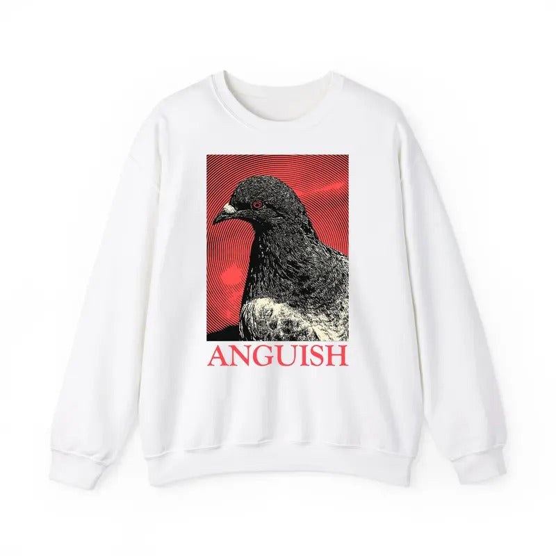 Anguish Pigeon Vintage Japanese Sweatshirt, Vintage Japanese Quote Merch, Animal Meme Funny Outfit, Retro 90s Unisex...