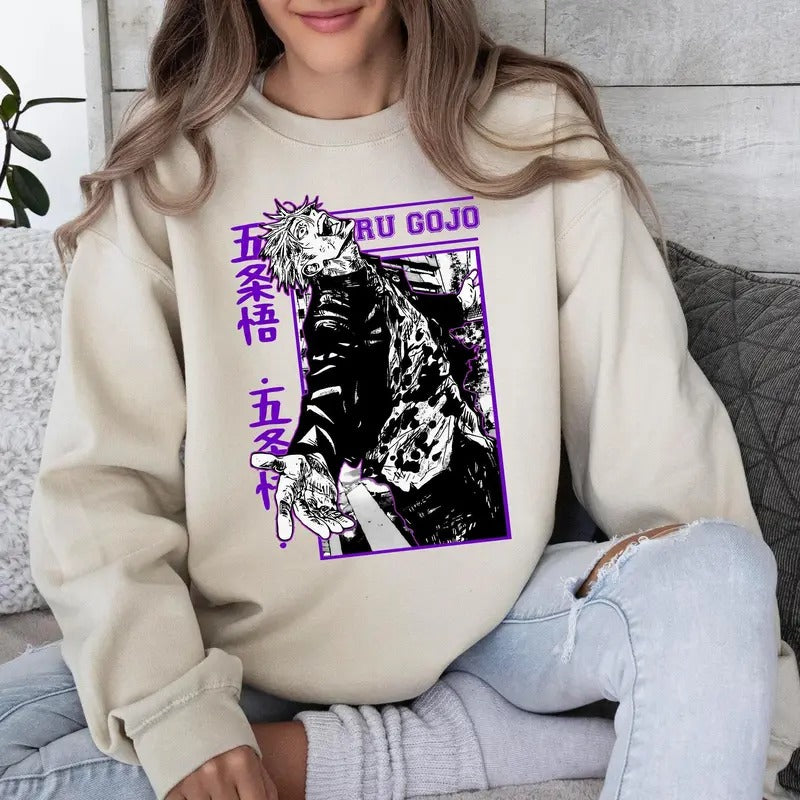 Anime #SatoruGojo Shirt Anime Lover Shirt Anime Manga Shirt Anime Gojo Gift Men and Women T-Shirt Sweatshirt Flat Hoodie