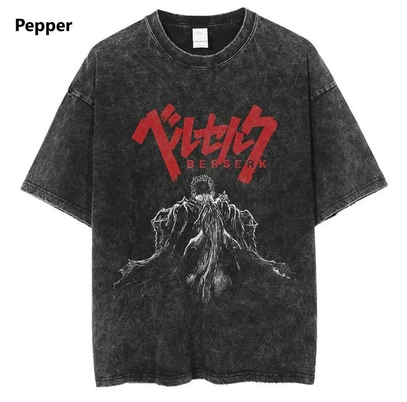 Anime Berserk Vintage T-Shirt Manga Washed T-shirt Pure Cotton Short Sleeve Tee Menswear Top Underwear Tshirt Hoodie...