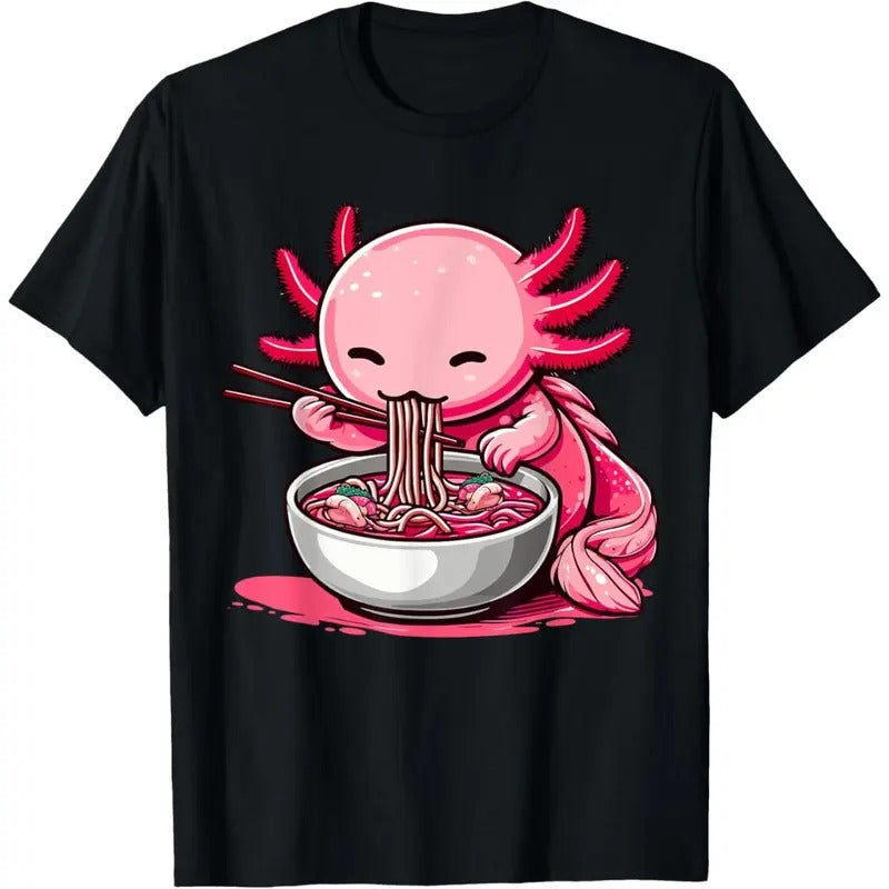 Anime Kawaii Axolotl Eating Ramen Noodles Kids Teen Girl Boy T-Shirt  made in usa Hoodie Sweatshirt | PrintMintTees.com