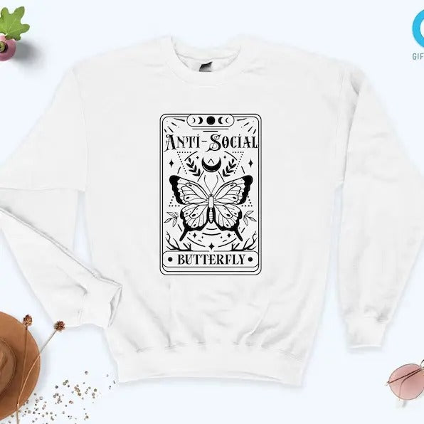 Anti Social butterfly Sweatshirt, Tarot Card Hoodie and Sweater; T-shirt | PrintMintTees.com