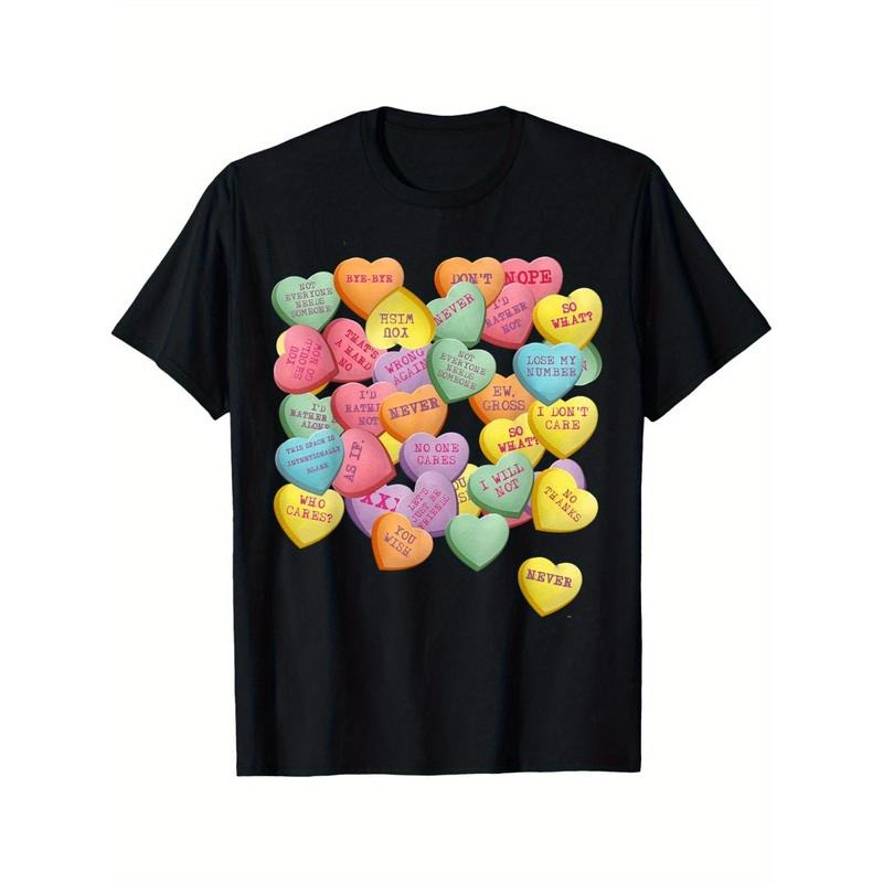 Anti-Valentine'S Day Conversation Hearts T-Shirt, 100% Cotton, Casual Crew Neck, Medium Stretch, Knit Fabric, Regular...