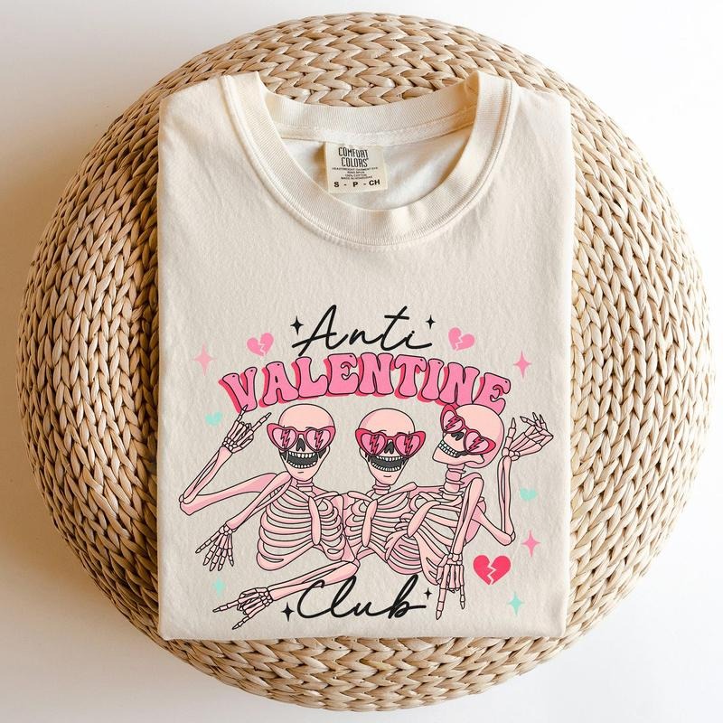 Anti Valentine's Club, Skeleton, Comfort Colors Tshirt, Valentine's Day, Valentine's Day Comfort Colors Tshirt, Women's...