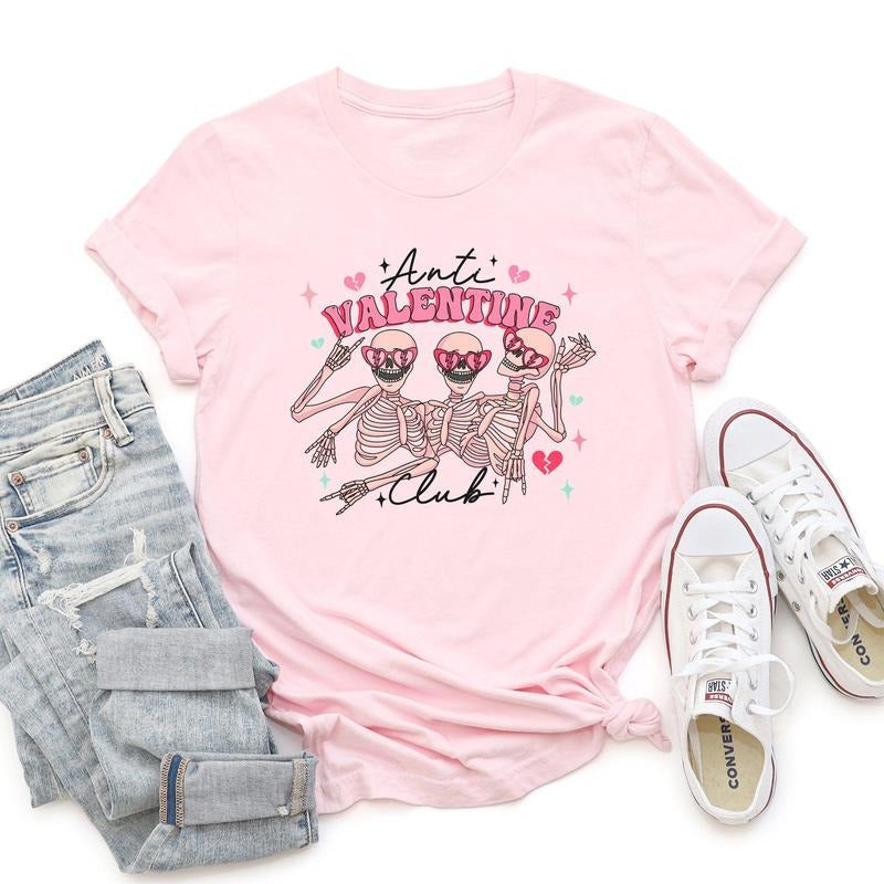 Anti Valentine's Club, Skeleton, Super Soft Tshirt, Valentine's Day Hoodie Sweatshirt | PrintMintTees.com