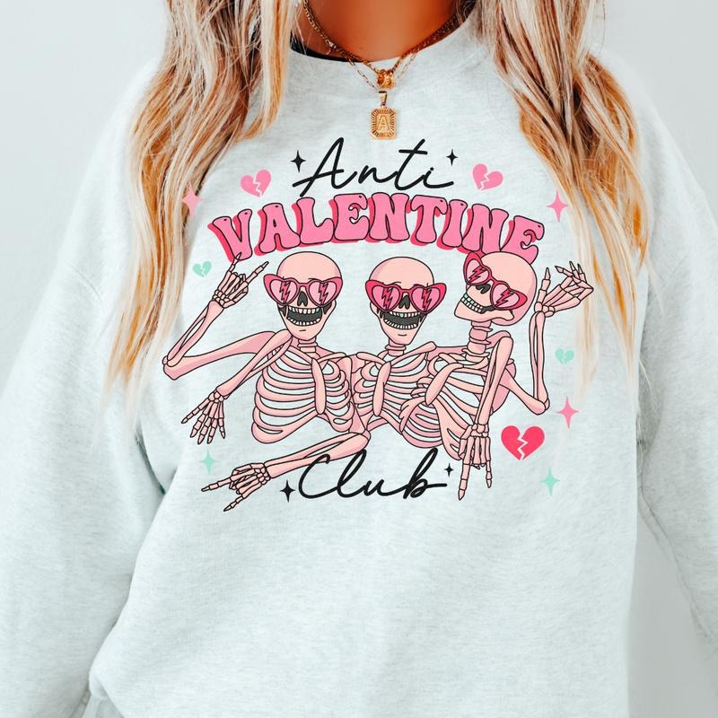Anti Valentines Club Crewneck Sweatshirt Unisex Fit Casual Sweatshirt for Valentine Cotton Piece Shirt Hoodie