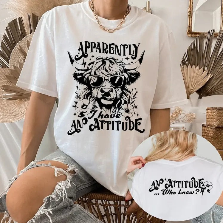 Apparently I Have an Attitude Sweatshirt, Highland Cow Sweater, Heifer Apparently I Have an Attitude, Sarcastic Shirt,...