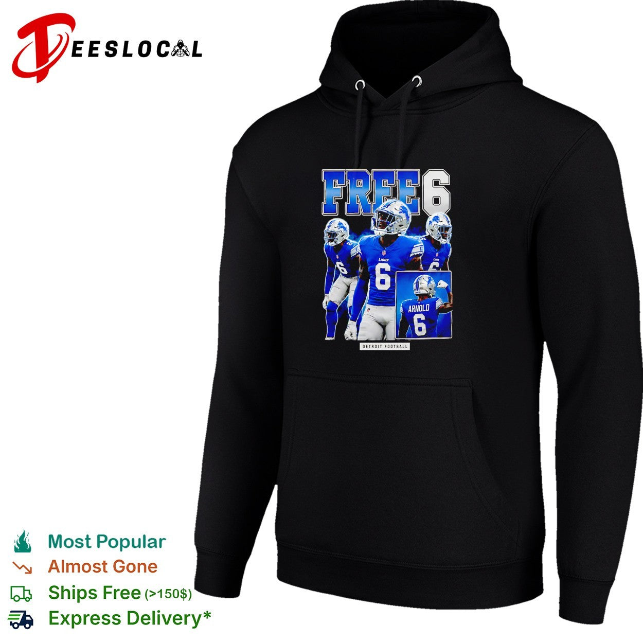 Arnold free 6 Detroit football shirt