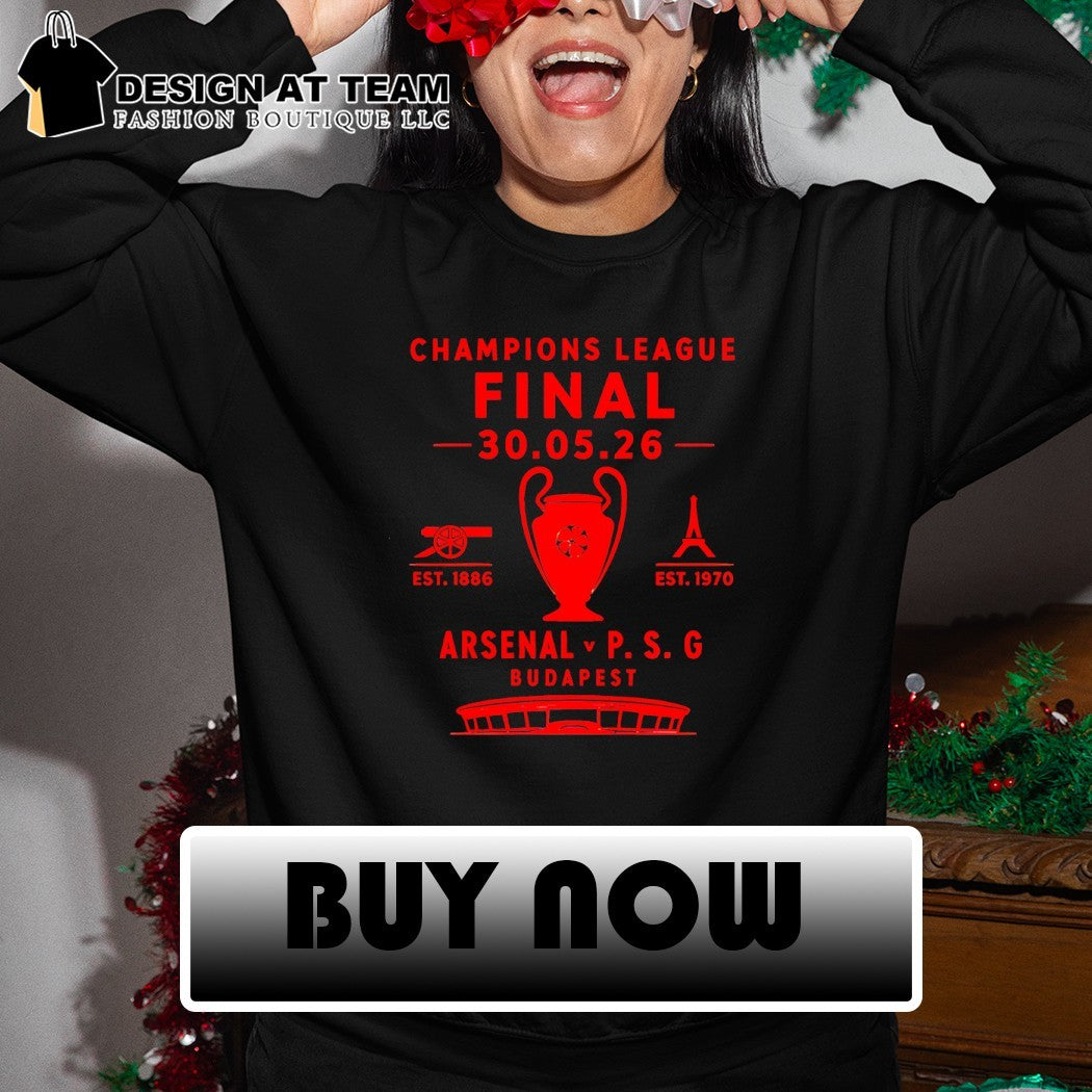 Arsenal vs Paris Saint-Germain Budapest Premier League FC Champions est 1886 1970 shirt