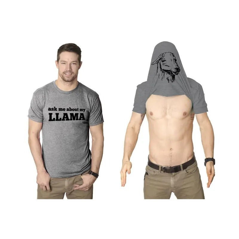 Ask Me About My Llama T Shirt Funny Animal Flip Shirt Cool Graphic Novelty Tees Mens Funny T Shirts Cool Tees Soft...
