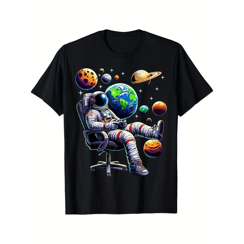 Astronaut Gamer Space Gaming System Planets T-Shirt 100% Cotton Graphic T Shirt For Men Women Unisex Stylish,...