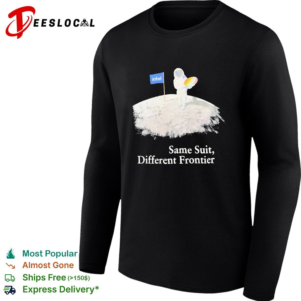 Astronaut planting Intel flag same suit different frontier shirt