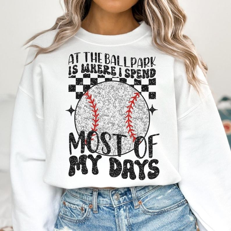 At The Ballpark , Game Day , Baseball Bow  Mama , Baseball Mom , Checkered Baseball Sweatshirt Crewneck Shirt Hoodie