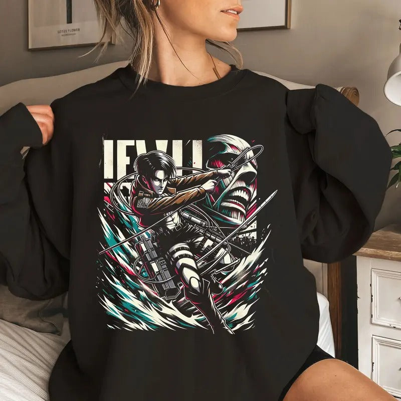 Attack On Titan Levi Tshirt Crewneck Hoodie Comfort Cotton Sweatshirt | PrintMintTees.com