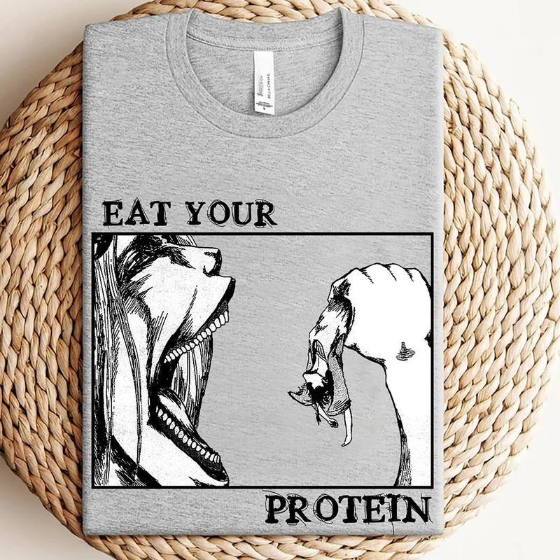 Attack On Titan Shirt, Eat Your Protein Shirt, AOT Shirt, Eren Jaeger Shirt, Anime Shirt, Anime Gifts, Gift For Him, Gift...