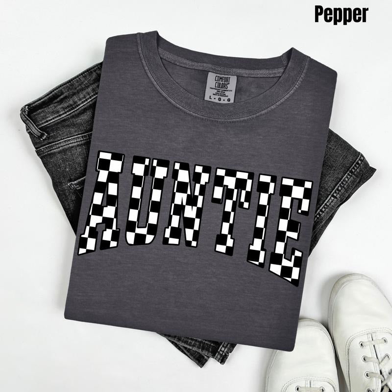 Auntie Black Checker Comfort Colors T-Shirt 'NLB' Hoodie, Sweatshirt | PrintMintTees.com
