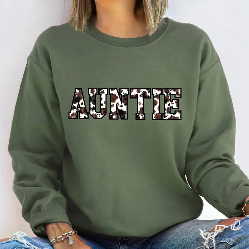Auntie Sweatshirt Buffalo Plaid Auntie Sweatshirt Cow Pattern Auntie Hoodie Western Aunt Sweatshirt Auntie To Be...