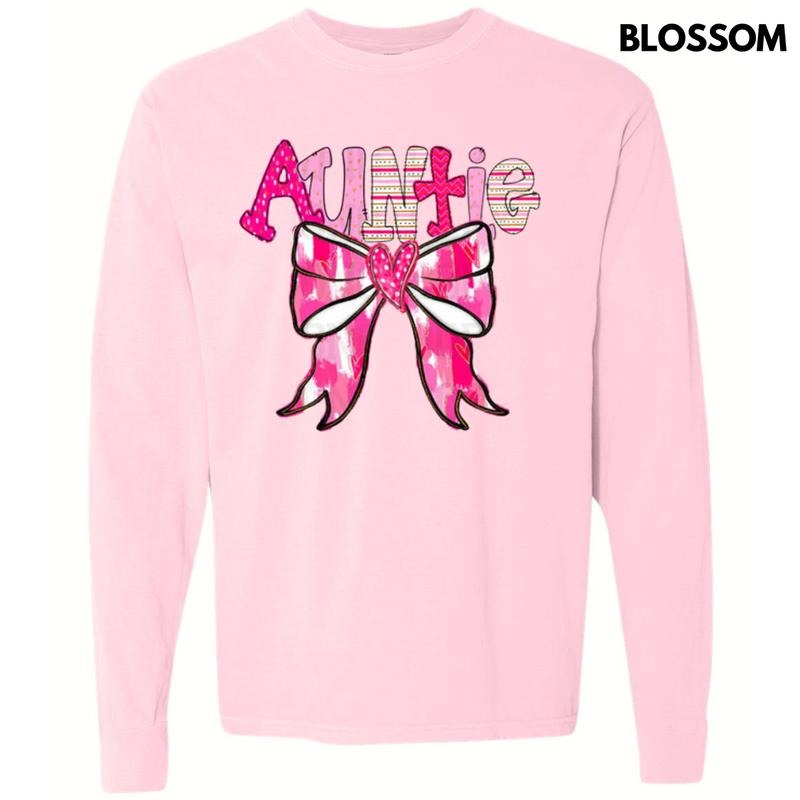 Auntie Valentine Coquette Long Sleeve Comfort Colors T-Shirt Hoodie Sweatshirt | PrintMintTees.com