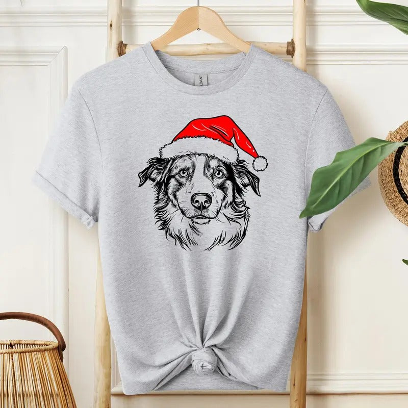 Australian Shepherd, Santa, Dog, Christmas, Dog Lover, Pet T-Shirt, Soft Style Tee, Women's Graphic Tshirt Hoodie Sweatshirt