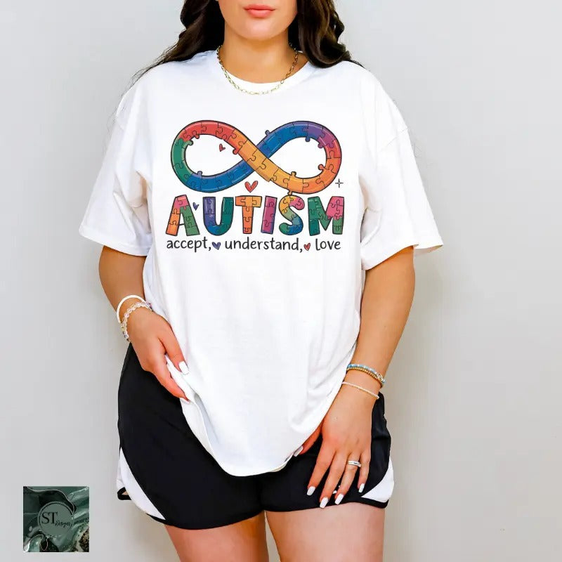 Autism Accept Understand Love Infinity White 100% Ring Spun Cotton Fit T-Shirts, Hoodie, Sweatshirt