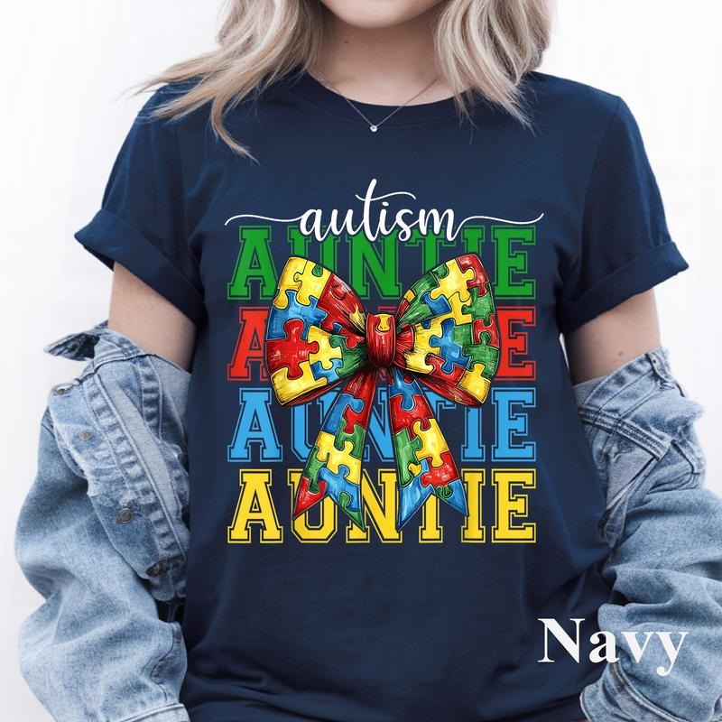 Autism Auntie Puzzle Coquette Bow Autism Awareness Aunt T-Shirt, Autism Bow Shirt, Autism Awareness Tee, Girl Gift,...