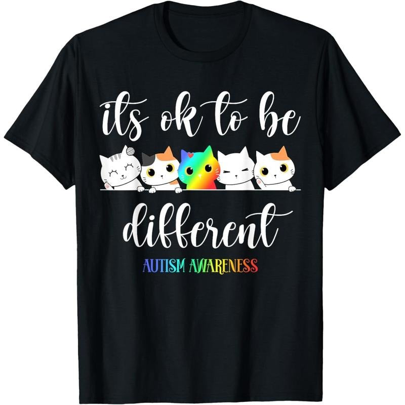 Autism Awareness Cat It's Ok to Be Different Funny Autistic T-Shirt Hoodie Sweatshirt | PrintMintTees.com