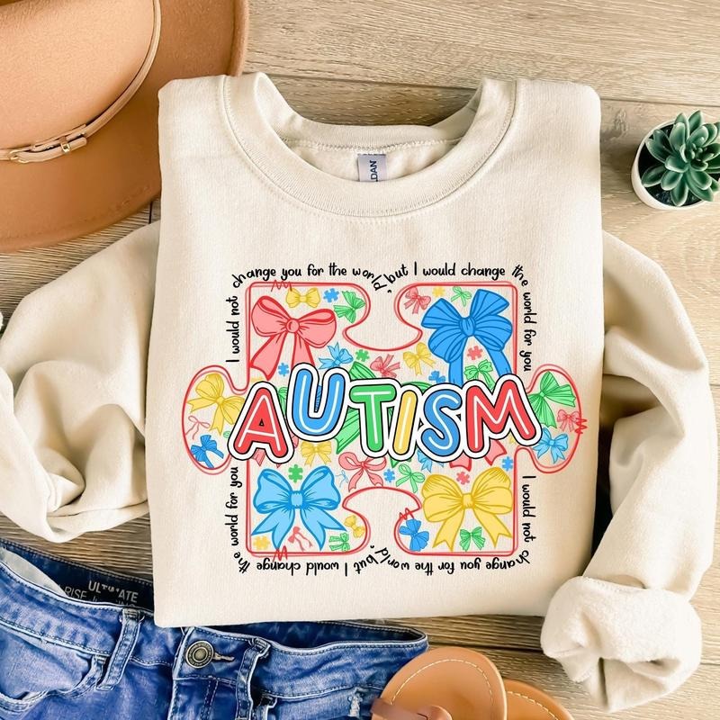 Autism Awareness Coquette Sweatshirt, Retro Autism Bow Shirt, Autism Mama, Autism Advocate Tee, Special Education,...