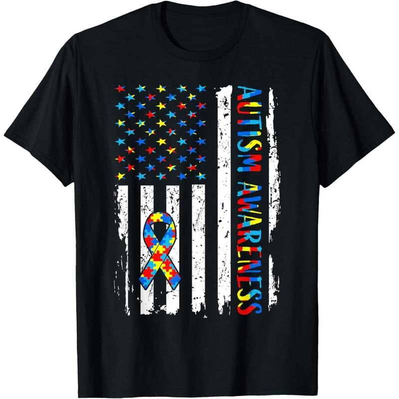Autism Awareness Mom Dad USA flag Autistic Awareness Autism T-Shirt Hoodie Sweatshirt | PrintMintTees.com