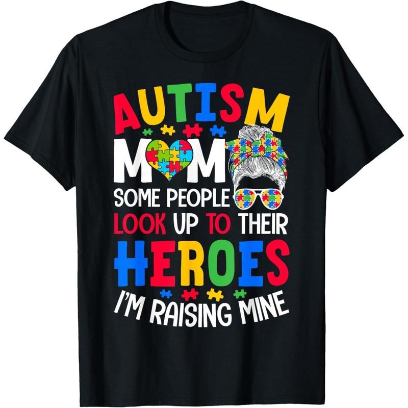 Autism Mom Raising Hero Groovy Messy Bun Autism Awareness T-Shirtstyle{n002}2 Shirt Hoodie Sweatshirt | PrintMintTees.com